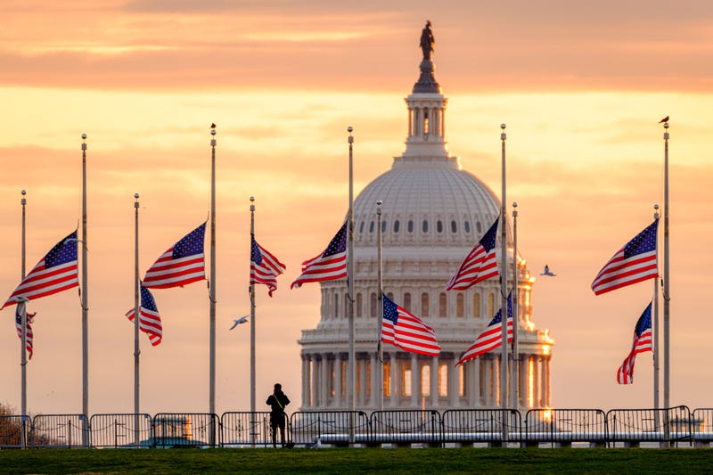 U.S. flags on the National Mall fly at half-staff in honor of former President Jimmy Carter on December 30, 2024