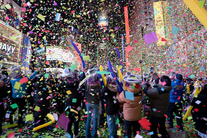 Confetti falls on revelers during New Year's festivities right after midnight in Times Square on Jan 1,. 2025.
