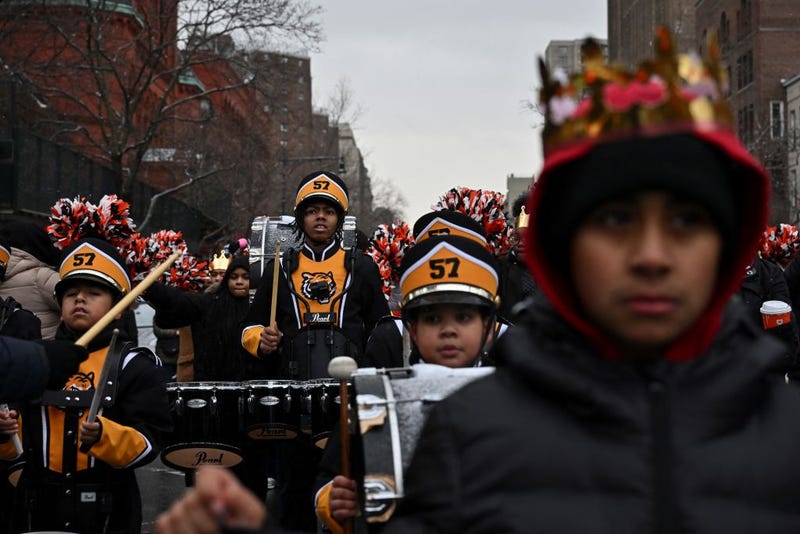 A marching band takes to the streets for the parade put on as part of El Museo del Barrio's Three Kings Day Celebration in East Harlem on Jan. 6, 2025.