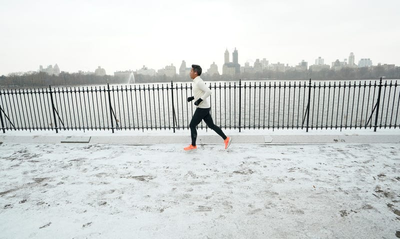 A jogger runs at Jacqueline Kennedy Onassis Reservoir in Central Park on Jan. 6, 2025