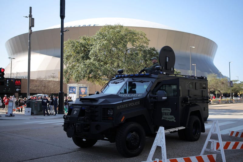 Law enforcement officers patrol the exterior of the Caesars Superdome prior to the Allstate Sugar Bowl on January 02, 2025 in New Orleans, Louisiana. (Photo by Jonathan Bachman/Getty Images)