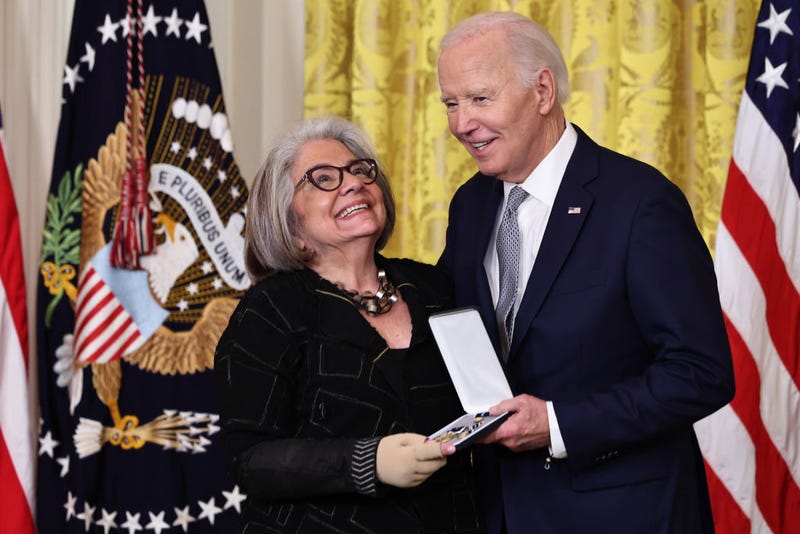 President Joe Biden presents Fran Visco with the Presidential Citizens Medal during a ceremony in the East Room of the White House on Jan. 2.