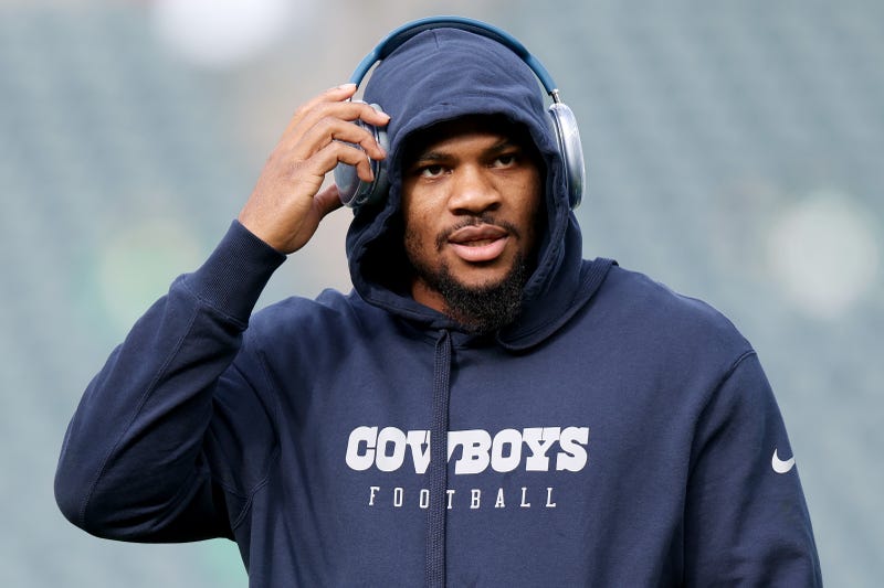 Micah Parsons #11 of the Dallas Cowboys warms up before a game against the Philadelphia Eagles at Lincoln Financial Field on Dec. 29, 2024, in Philadelphia, Pennsylvania.