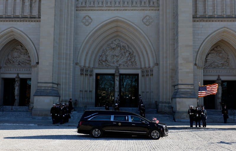 Former President Jimmy Carter's casket arrives for a State Funeral Service at the Washington National Cathedral in Washington, DC, on January 9, 2025