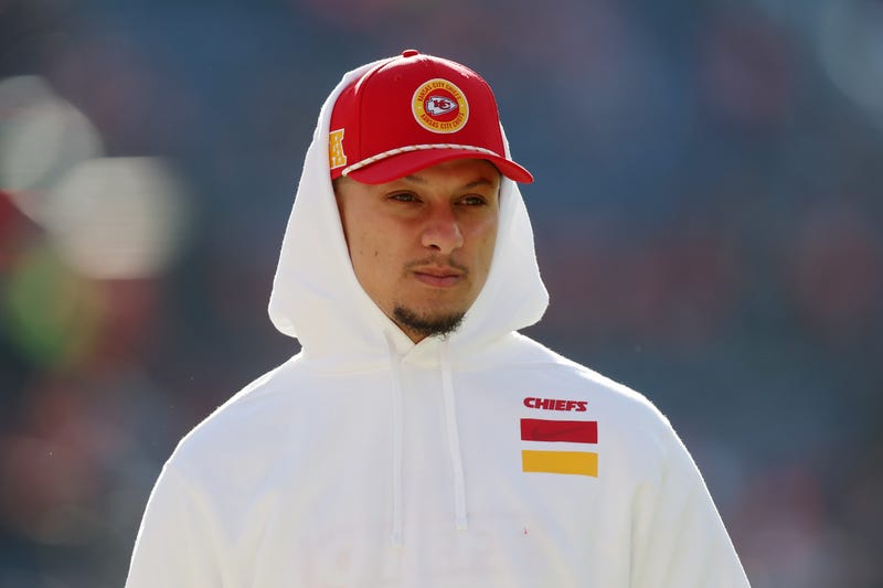 Patrick Mahomes #15 of the Kansas City Chiefs walks across the field before the game against the Denver Broncos at Empower Field At Mile High on January 05, 2025 in Denver, Colorado. 