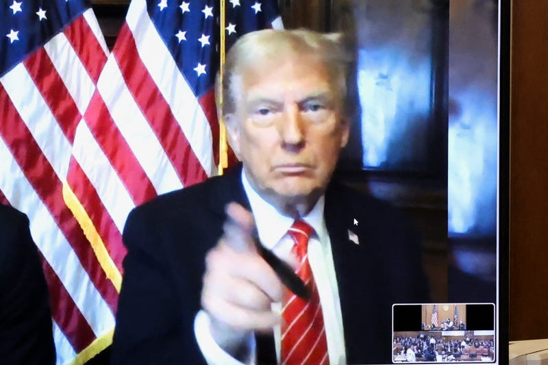Donald Trump appears remotely for a sentencing hearing