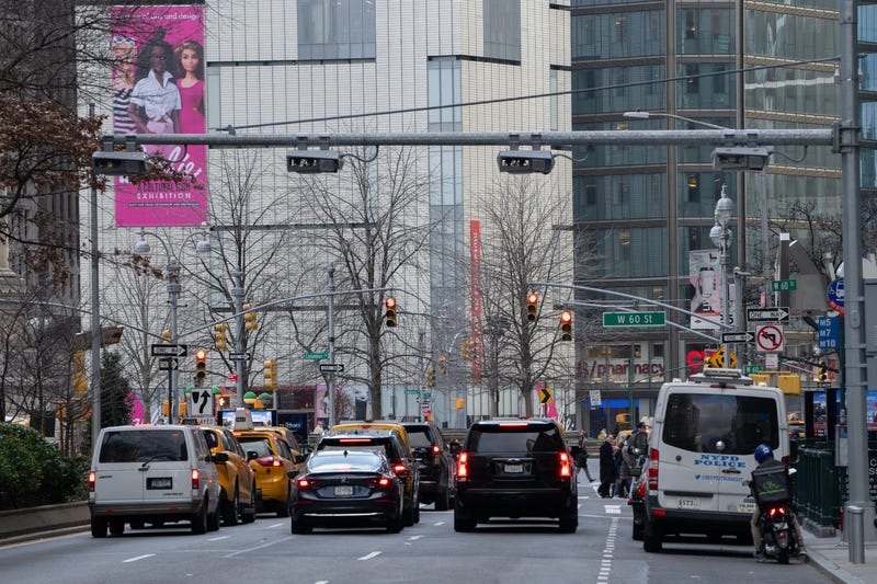 Congestion pricing cameras are pictured on southbound Broadway near Columbus Circle on Jan. 3, 2025, in Manhattan