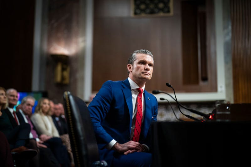 Pete Hegseth, President-elect Donald Trump's choice to be defense secretary, appears during a Senate Armed Services Committee confirmation hearing on Capitol Hill on Tuesday.