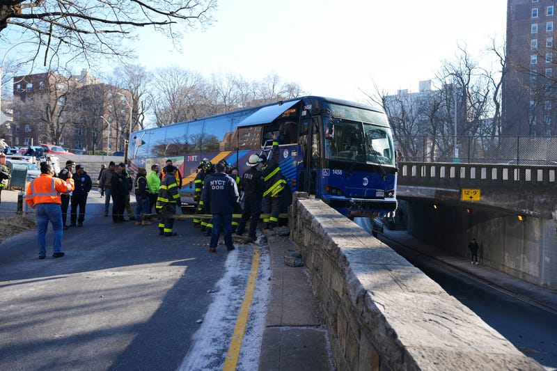 Emergency responders at the scene of an MTA bus accident on January 17, 2025