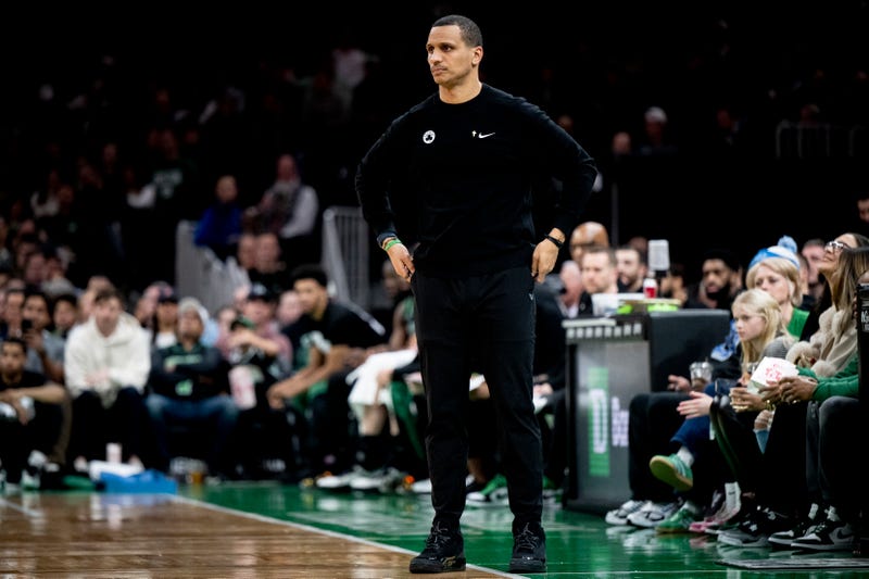 Head Coach Joe Mazzulla of the Boston Celtics looks on during the second half against the Atlanta Hawks at TD Garden on January 18, 2025 in Boston, Massachusetts.