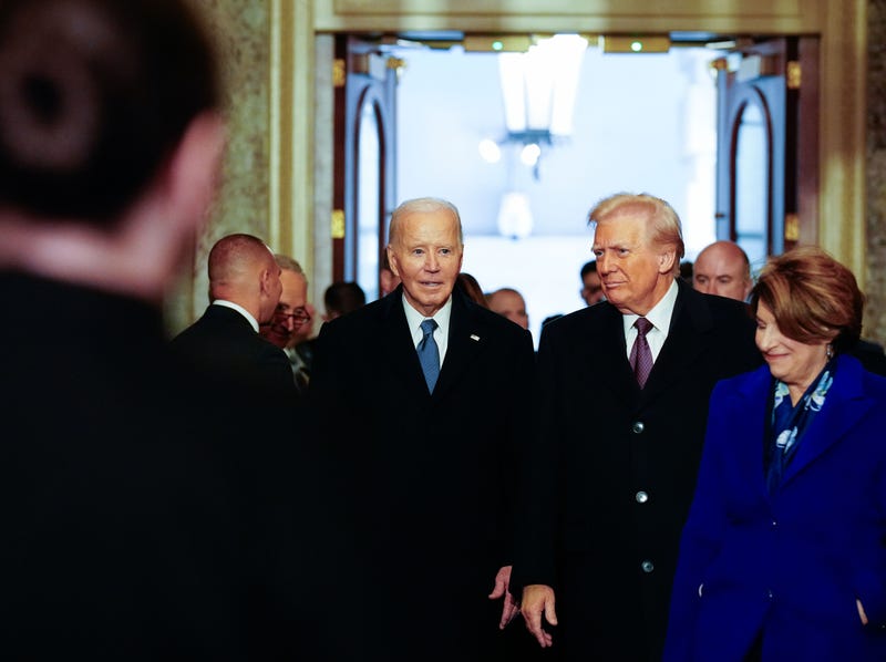 US President Joe Biden and US President-elect Donald Trump arrive prior to the inauguration of President-elect Donald Trump at the United States Capitol on January 20, 2025 in Washington, DC. Donald Trump takes office for his second term as the 47th President of the United States. (Photo by Melina Mara-Pool/Getty Images)