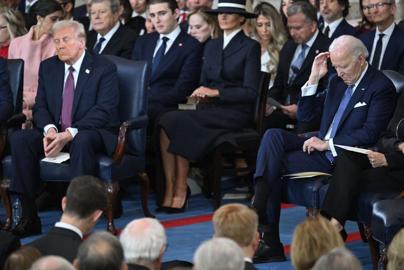 U.S. President Joe Biden and U.S. President-elect Donald Trump attend Trump's inauguration in the U.S. Capitol Rotunda on January 20, 2025 in Washington, DC. Donald Trump takes office for his second term as the 47th President of the United States. 