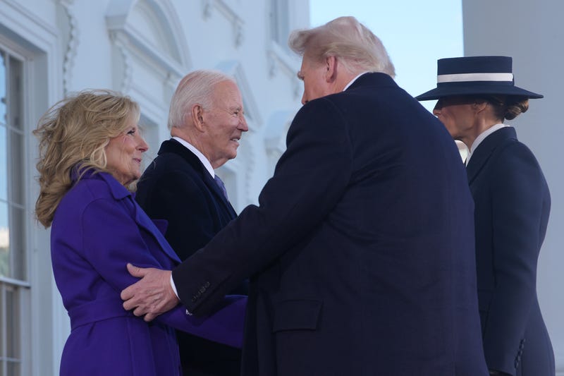 irst lady Jill Biden and U.S. President Joe Biden greet U.S. President-elect Donald Trump and first lady Melania Trump ahead of his Inauguration, at the White House 