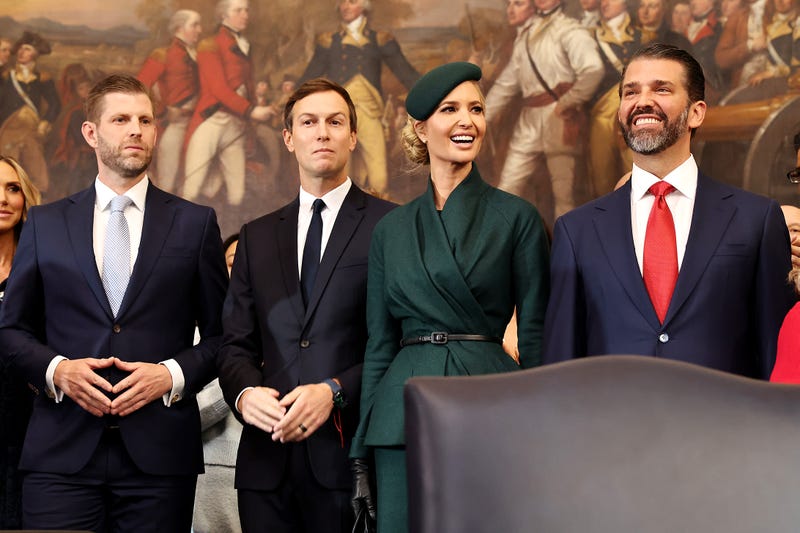 Trump, Jared Kushner, Ivanka Trump and Donald Trump Jr. arrive to the inauguration of U.S. President-elect Donald Trump in the Rotunda of the U.S. Capitol 