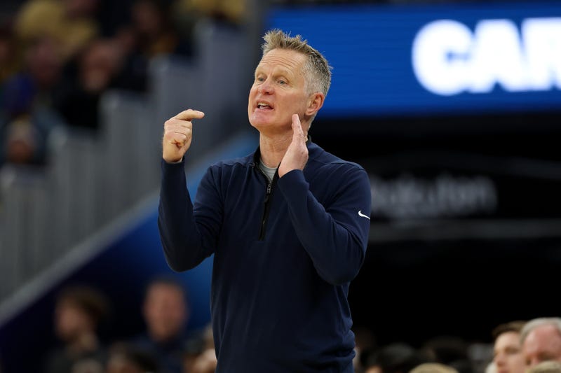 Golden State Warriors head coach Steve Kerr directs his team during their game against the Boston Celtics during the first half at Chase Center on January 20, 2025 in San Francisco, California.