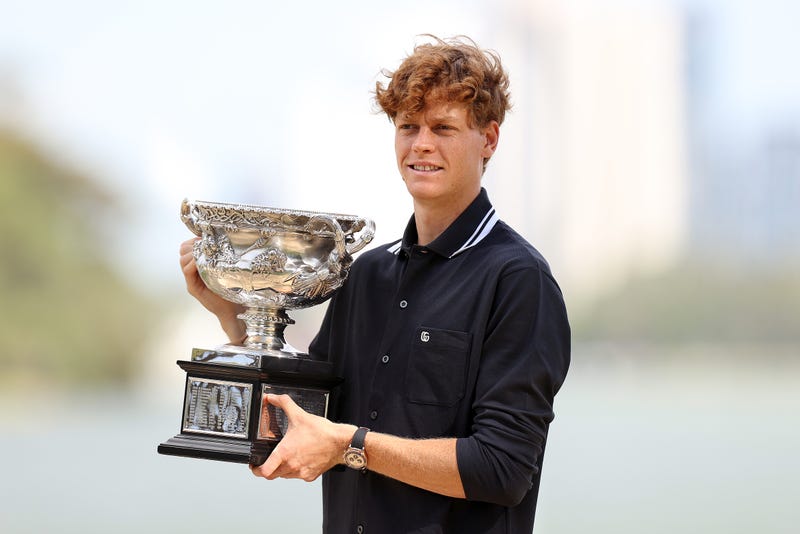 Jannik Sinner of Italy poses with the Norman Brookes Challenge Cup during the 2025 Australian Open Men's champion media opportunity at Albert Park Lake on January 27, 2025 in Melbourne, Australia. Sinner defeated Alexander Zverev of Germany in last night's Men's Singles Final.