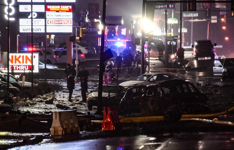 Emergency service members respond to a plane crash in a neighborhood near Cottman Avenue on Jan. 31, 2025, in Philadelphia, Pennsylvania. 