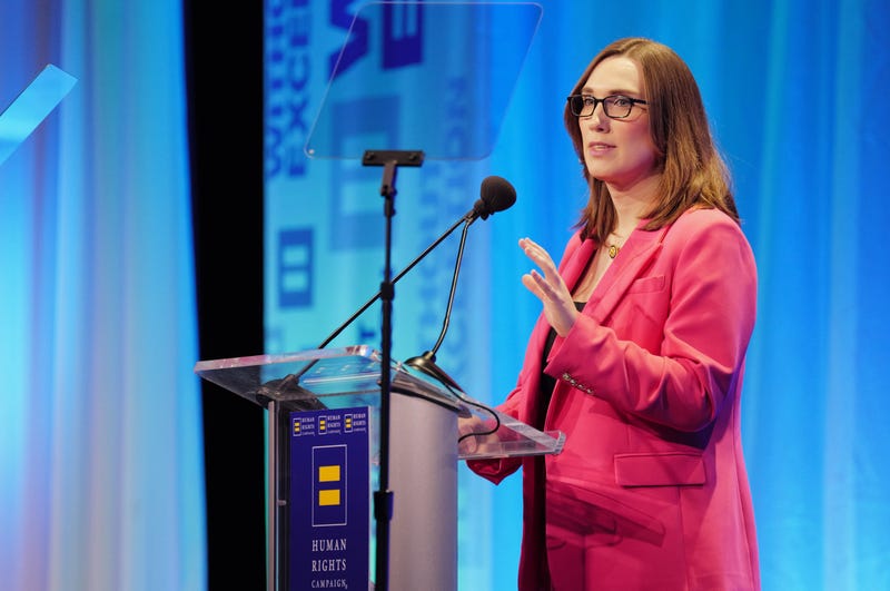 NEW YORK, NEW YORK - FEBRUARY 01: Sarah McBride speaks onstage during the Human Rights Campaign 2025 Greater New York Dinner at Marriott Marquis Times Square on February 01, 2025 in New York City. (Photo by Craig Barritt/Getty Images for Human Rights Campaign)