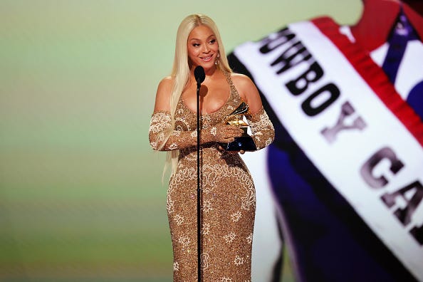 Beyoncé accepts the Best Country Album award for "COWBOY CARTER" onstage during the 67th Annual GRAMMY Awards at Crypto.com Arena on February 02, 2025 in Los Angeles, California.
