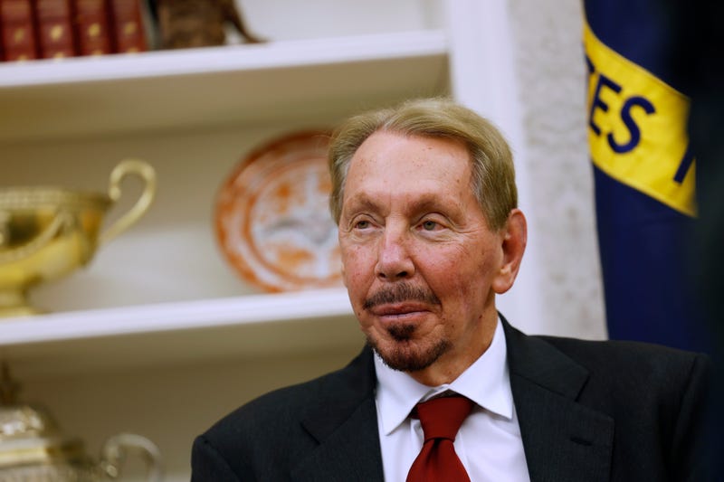 WASHINGTON, DC - FEBRUARY 03: Oracle co-founder, CTO and Executive Chairman Larry Ellison listens as U.S. President Donald Trump speaks to reporters in the Oval Office of the White House on February 03, 2025 in Washington, DC. After signing a series of executive orders and proclamations, Trump spoke to reporters about a range of topics including recent negotiations with Mexico on tarriffs. (Photo by Anna Moneymaker/Getty Images)