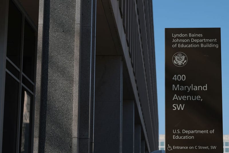 A sign of the U.S. Department of Education is seen outside its building on February 4, 2025 in Washington, DC. It’s been reported that President Donald Trump is prepared to abolish the Department of Education with an executive order. 