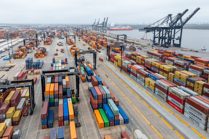 HOUSTON, TEXAS - FEBRUARY 10: In an aerial view, operations are seen at the Houston Port of Authority on February 10, 2025 in Houston, Texas. President Trump has announced that he will be imposing a 25% tariff on all foreign steel and aluminum imports into the United States. Since reclaiming the White House, the President has made various trade threats against countries including Taiwan, Canada, Mexico, and European allies. (Photo by Brandon Bell/Getty Images)