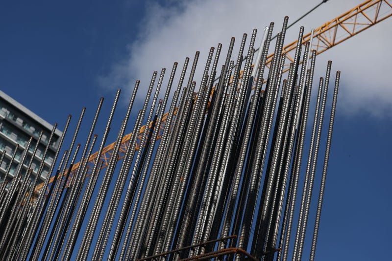 Steel rebar is used during the building of a condo tower