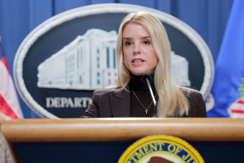 U.S. Attorney General Pam Bondi speaks during a news conference at the Department of Justice Building on February 12, 2025 in Washington, DC.