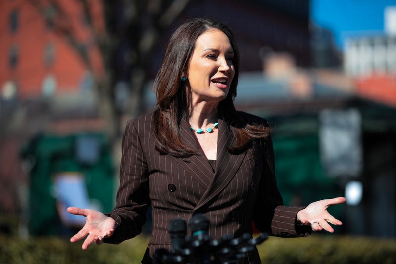 U.S. Agriculture Secretary Brooke Rollins speaks to the press outside the White House on Feb. 14, 2025, in Washington, DC.