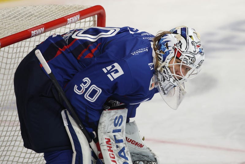 Goalkeeper Arno Tiefensee of Adler Mannheim 