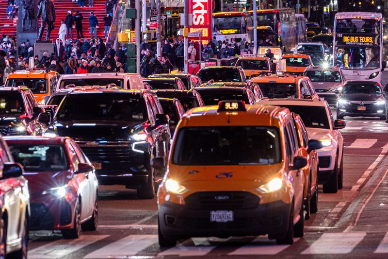 Traffic moves along Midtown Manhattan on Feb. 19, 2025