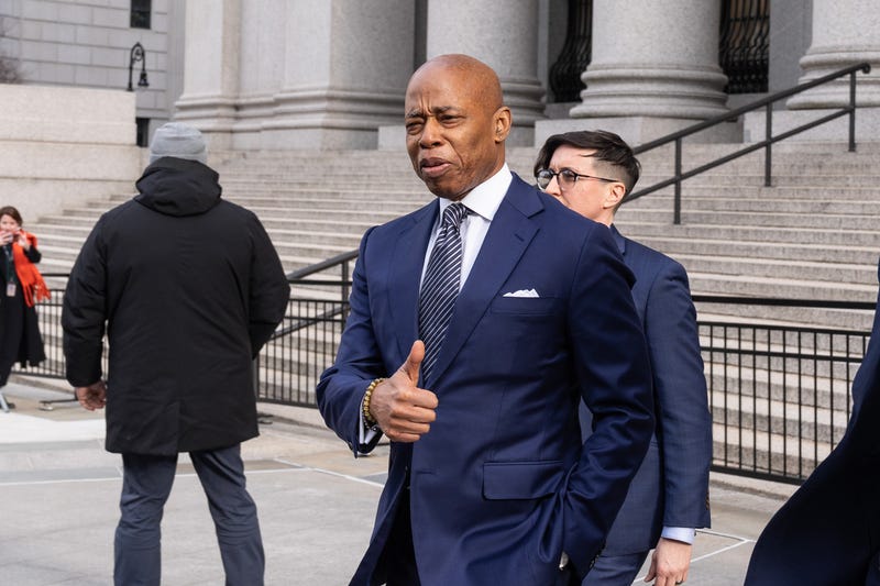 Mayor Eric Adams leaves Thurgood Marshall United States Courthouse on February 10, 2025
