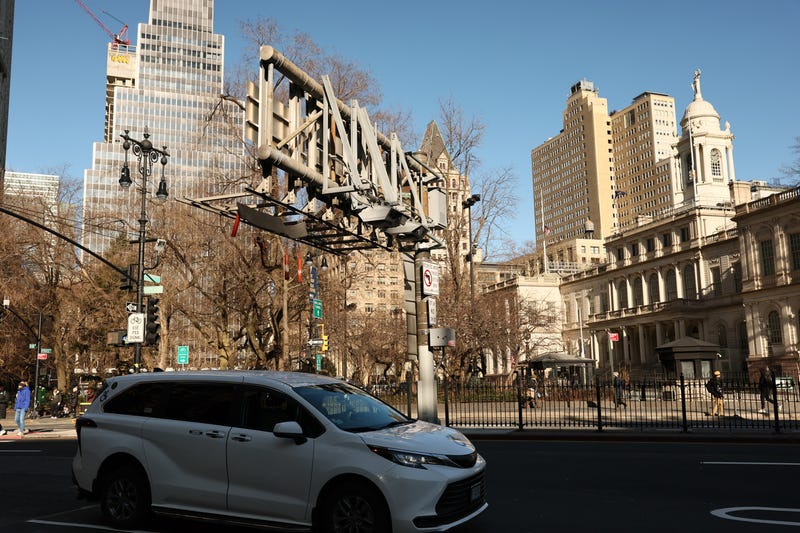 E-ZPass readers and license plate-scanning cameras are seen on Park Row on Feb. 20, 2025 in New York City. 