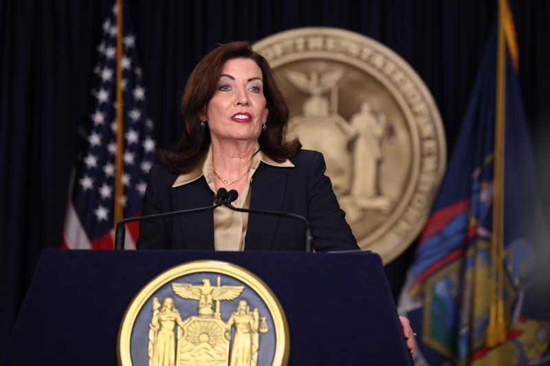 Gov. Kathy Hochul speaks during a press conference at her Manhattan office on February 20, 2025 in New York City