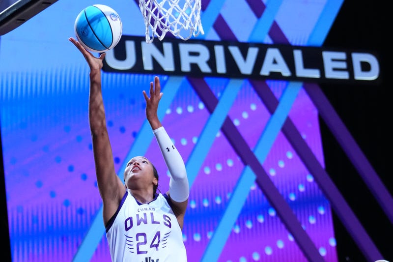 Minnesota Lynx star Napheesa Collier playing in an Unrivaled game, a league she has co-founded with her former UConn teammate Breanna Stewart.