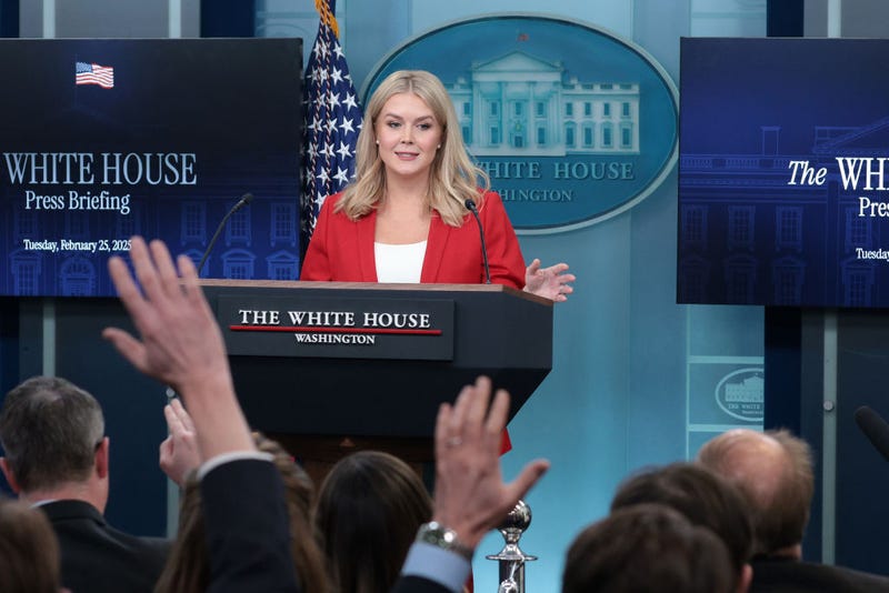 White House Press Secretary Karoline Leavitt speaks during the daily White House press briefing at the James Brady Press Briefing Room of the White House on February 25, 2025 in Washington, DC. 