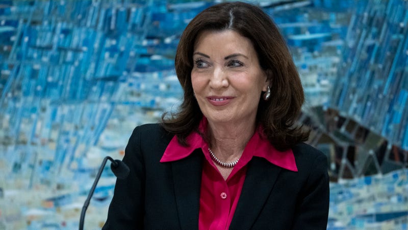 Gov. Kathy Hochul smiles as she attends a Metropolitan Transportation Authority Board's meeting at Grand Central Madison on February 26, 2025
