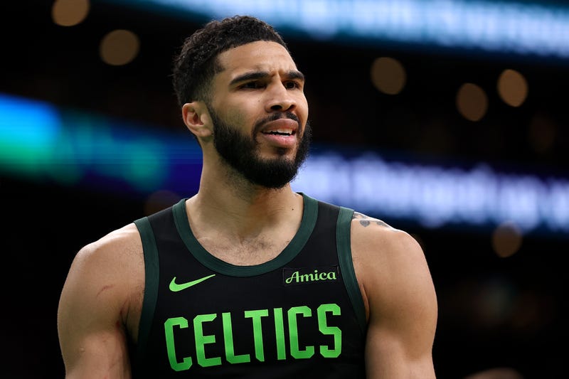 Jayson Tatum #0 of the Boston Celtics reacts during the second half of the game against the Cleveland Cavaliers at TD Garden on February 28, 2025 in Boston, Massachusetts. The Cavaliers defeat the Celtics 123-116.