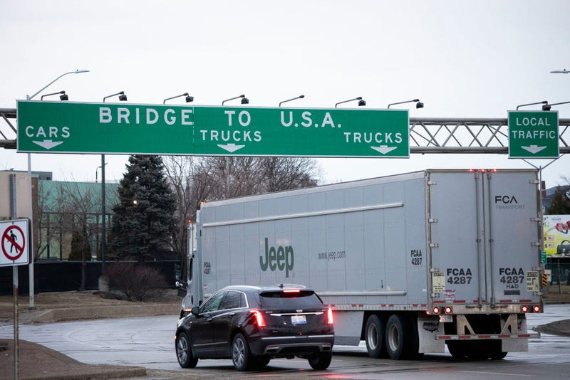  A truck heads to the Ambassador Bridge between Windsor, Canada and Detroit, Michigan on the first day of President Donald Trump's new 25% tariffs on goods from Canada and Mexico on March 4, 2025