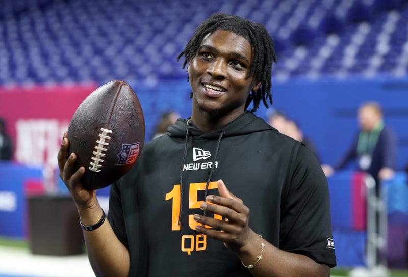 Cameron Ward #QB15 of Miami-FL looks o during the NFL Scouting Combine at Lucas Oil Stadium on March 01, 2025 in Indianapolis, Indiana. 