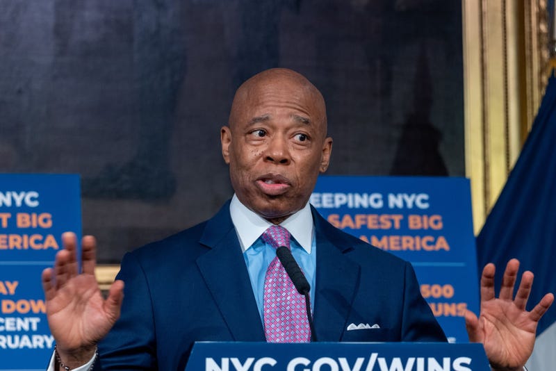 Mayor Eric Adams speaks to the media during a press conference at City Hall on March 3, 2025 in New York City.