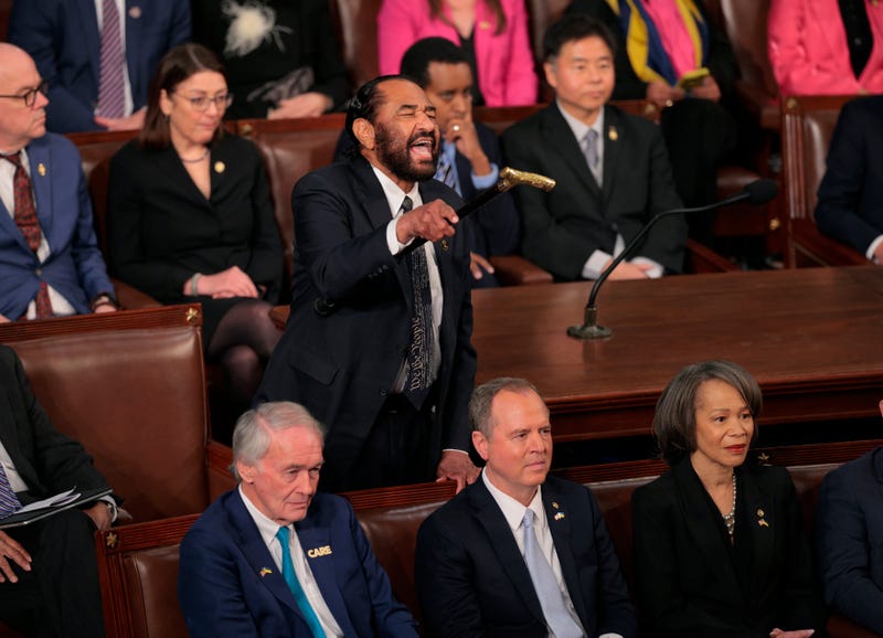 WASHINGTON, DC - MARCH 04: Rep. Al Green (D-TX) shouts out as U.S. President Donald Trump addresses a joint session of Congress at the U.S. Capitol on March 04, 2025 in Washington, DC. President Trump was expected to address Congress on his early achievements of his presidency and his upcoming legislative agenda. (Photo by Chip Somodevilla/Getty Images)