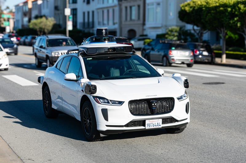 A Waymo driverless cab on a San Francisco street.