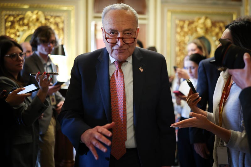 Senate Minority Leader Chuck Schumer (D-NY) leaves the Democratic caucus lunch at the U.S. Capitol on March 13, 2025