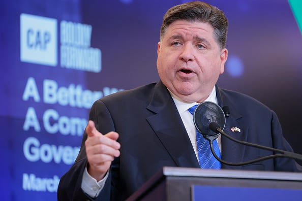 Illinois Gov. J.B. Pritzker speaks at the office of The Center for American Progress (CAP) Action Fund on March 18, 2025 in Washington, DC. Pritzker spoke about his views of U.S. President Donald Trump’s administration so far. 