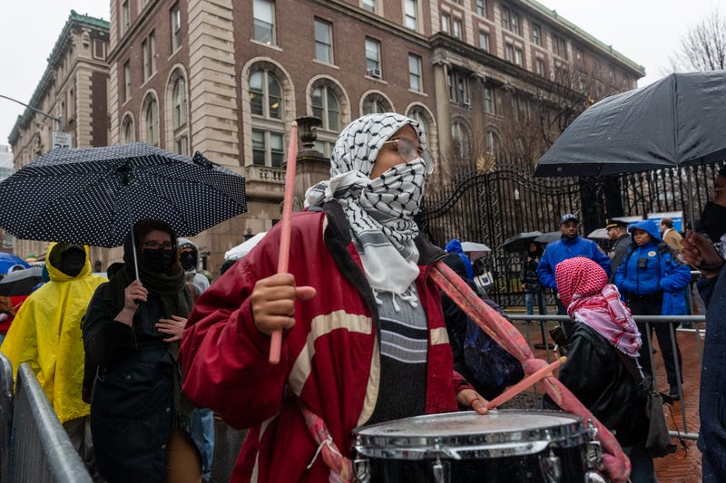 Demonstrators protest the arrest and detention of Mahmoud Khalil outside of Columbia University on March 24, 2025
