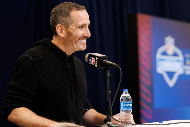 General manager Howie Roseman of the Philadelphia Eagles speaks at the podium during the 2025 NFL Combine at the Indiana Convention Center on February 25, 2025
