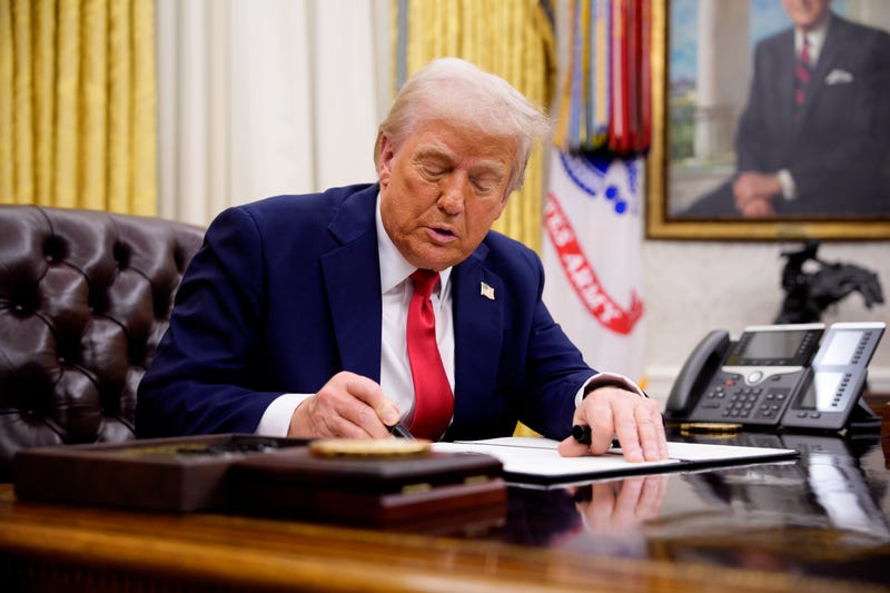 U.S. President Donald Trump signs an executive order in the Oval Office of the White House on March 31, 2025, in Washington, D.C.