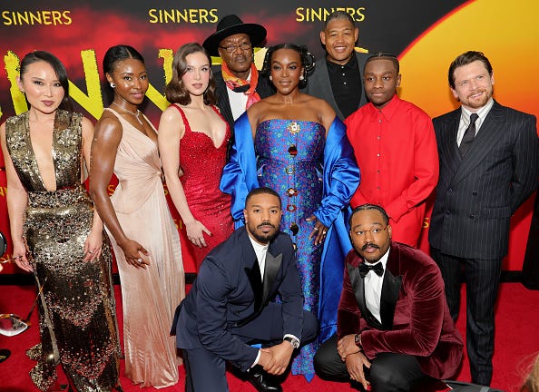 Li Jun Li, Jayme Lawson, Hailee Steinfeld, Delroy Lindo, Michael B. Jordan, Wunmi Mosaku, Omar Benson Miller, Ryan Coogler, Miles Caton and Jack O'Connell attend the Warner Bros Pictures "Sinners" New York Premiere at AMC Lincoln Square Theater on April 03, 2025 in New York City.