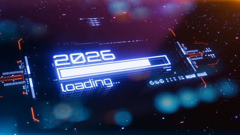 New 2026 year progress bar on digital lcd display with reflection. - stock photo